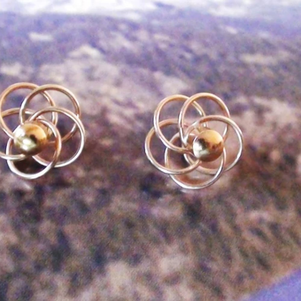 Fabulous Pair 14k Yellow Gold Ball and Jackets Earrings Love Knot and Eternity